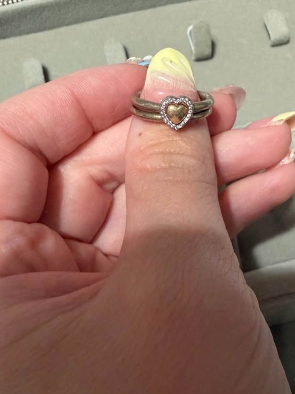 Pandora Silver & 14K Gold Puzzle Heart Rings Size 5